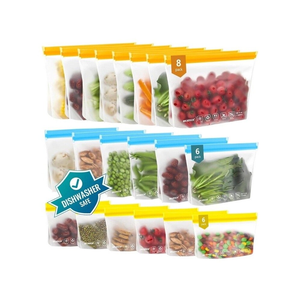 22 PCs Reusable Bags Dishwasher Safe, Leakproof Reusable Freezer Bags, BPA Free